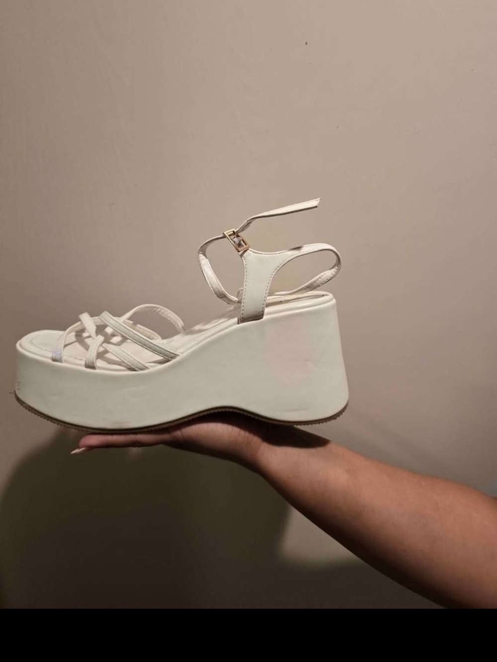 Elevated White Platform Wedge Sandals with Ankle Strap